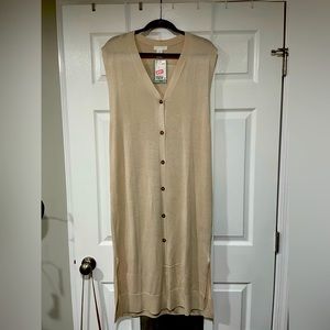 Long, lightwieght, sleeveless cardigan